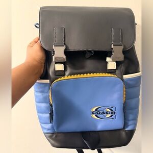 Coach travel Backpack in Black and Light Blue
